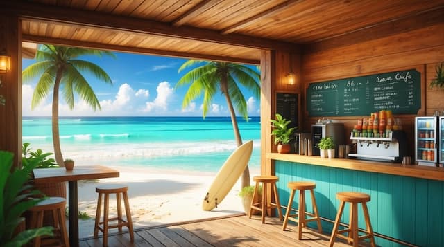 Breach front house from inside with a surfboard.