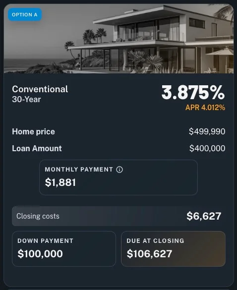 Quote overview — Conventional 30-Year rate and payment