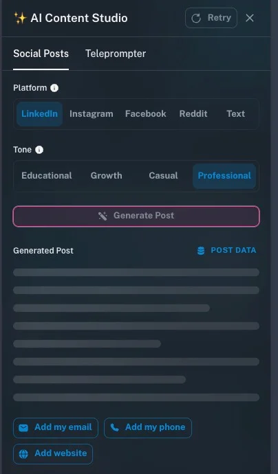 AI Content Studio — social post generator